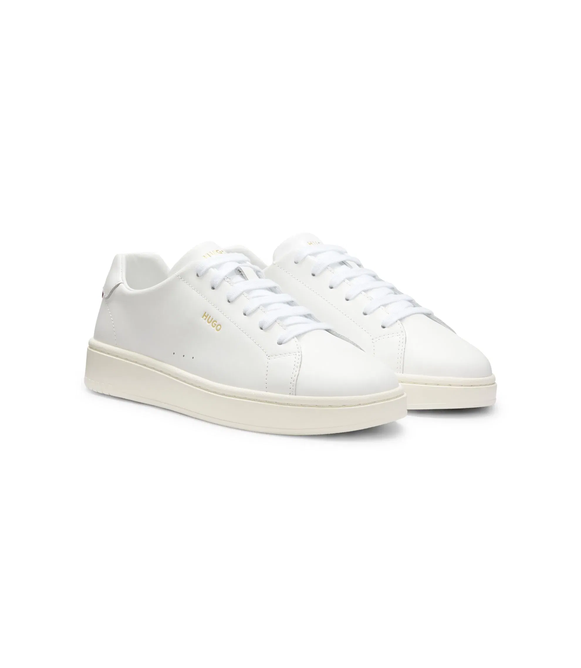 Hugo Nappa Leather Sneakers With Gold Tone Logo White White