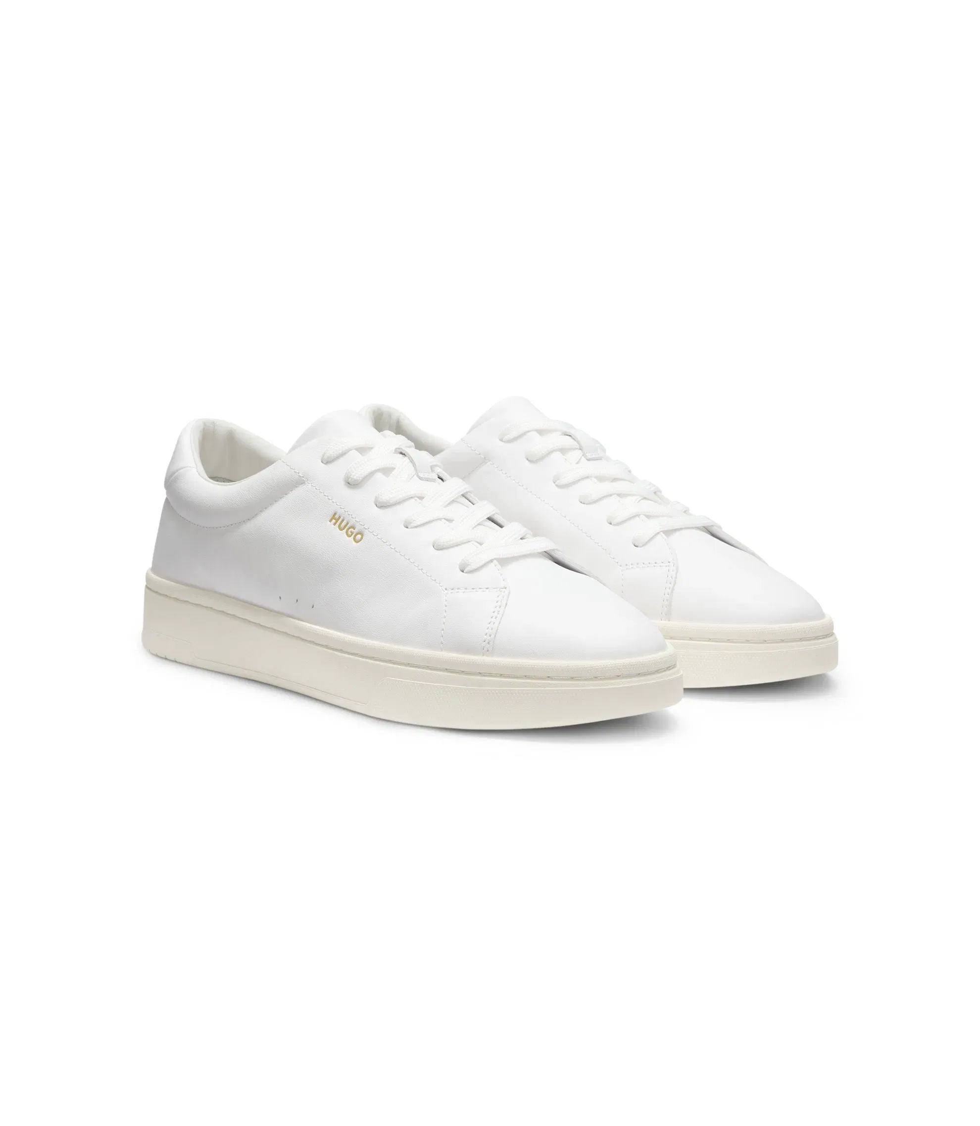 Hugo Nappa Leather Trainers With Gold Tone Logo White White