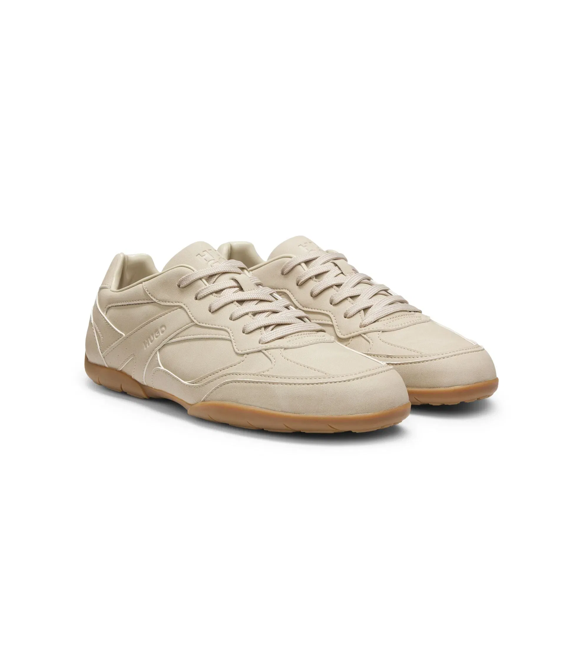 Hugo Stacked Logo Trainers In Faux Leather Light Beige Light Beige