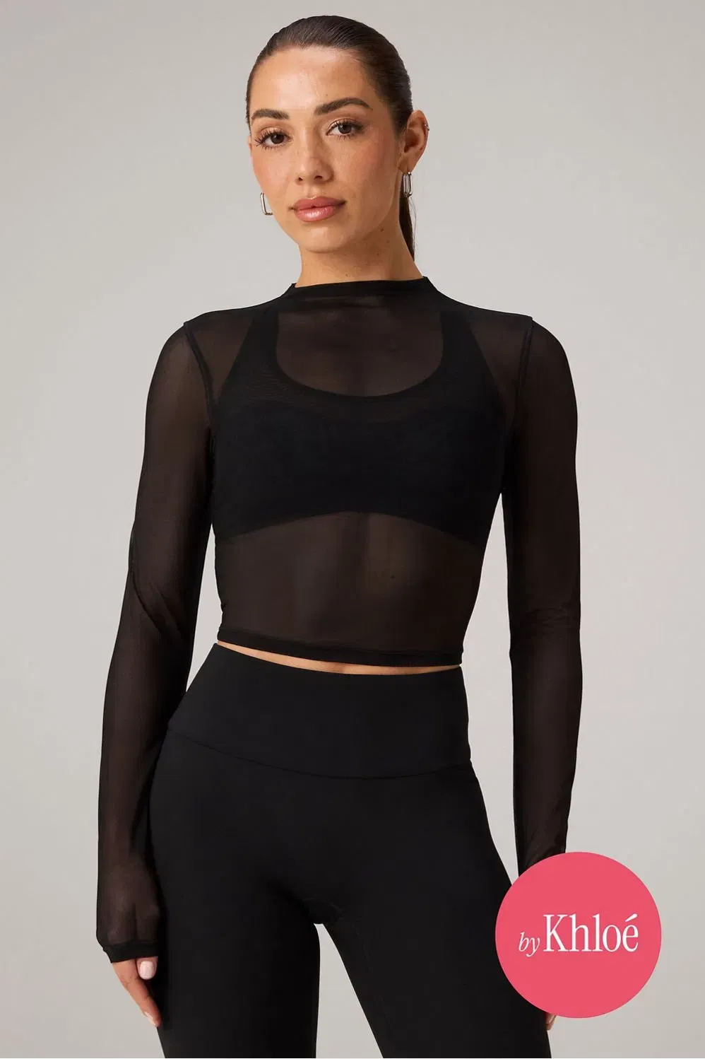 Fabletics Mesh Long - Sleeve Crop Top