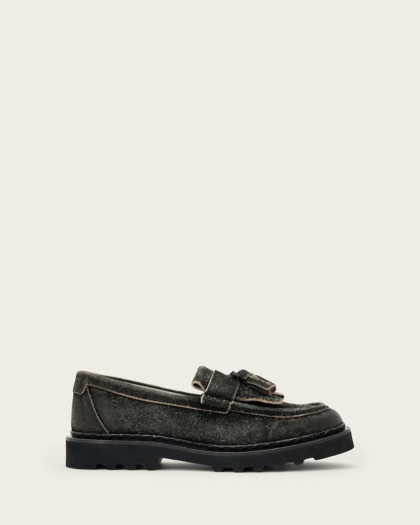 Allsaints Skiff Tassel Loafers Charcoal Grey