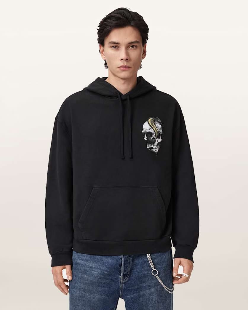 Allsaints Snakehead Graphic Hoodie Washed Black