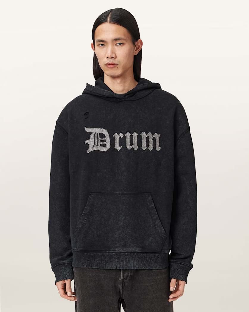 Allsaints Snare Printed Hoodie Washed Black