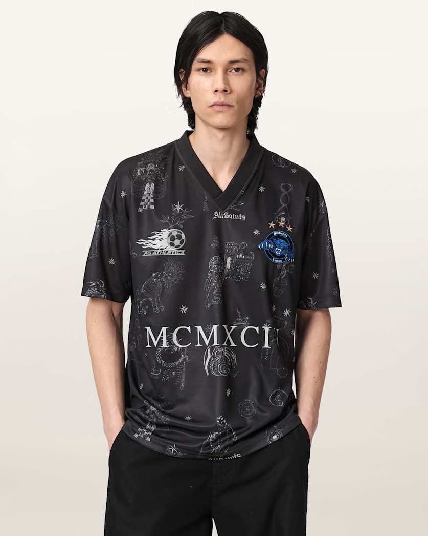 Allsaints Terra Oversized Short Sleeve Soccer Shirt Jet Black