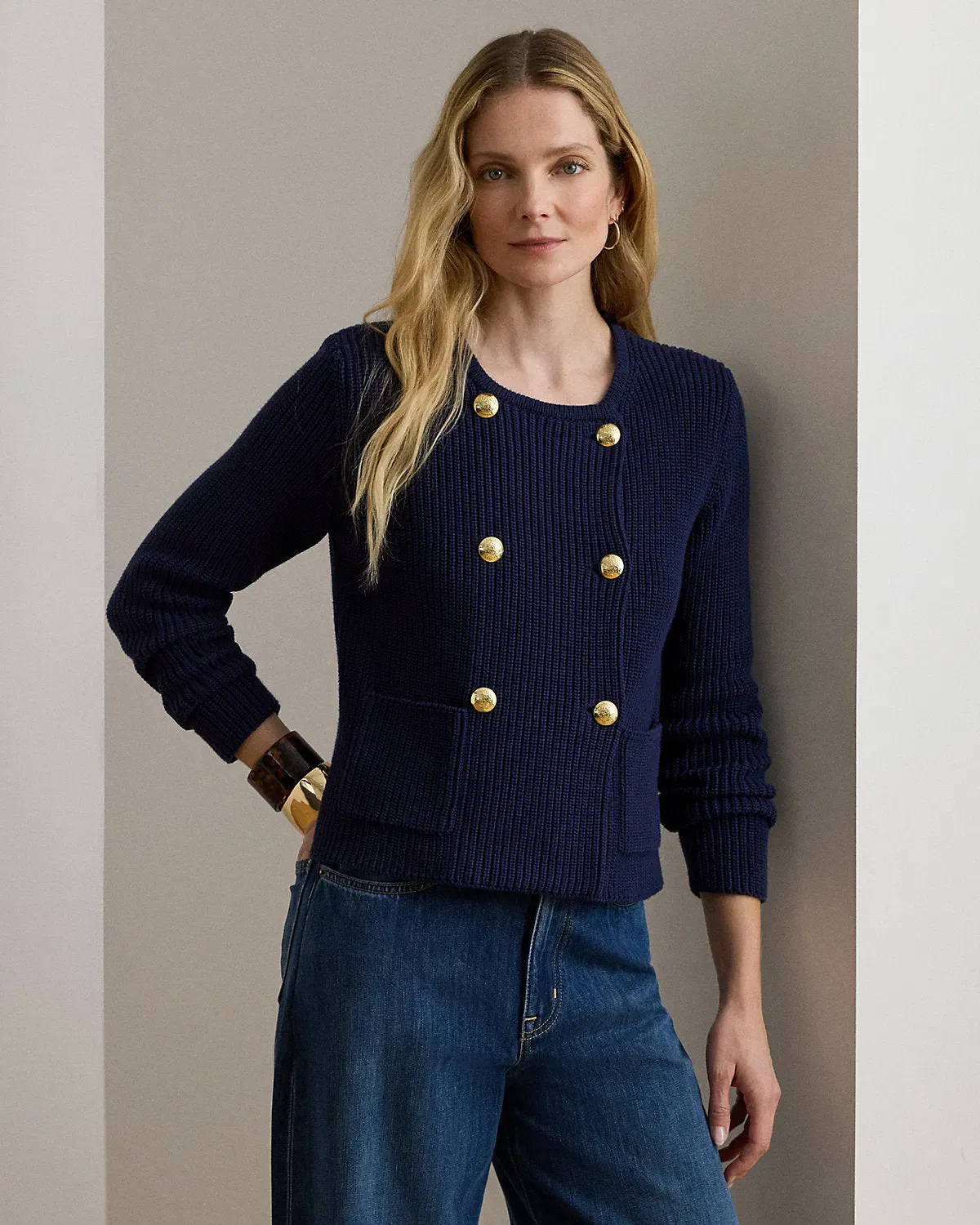 Ralph Lauren DoubleBreasted Cotton Sweater Jacket