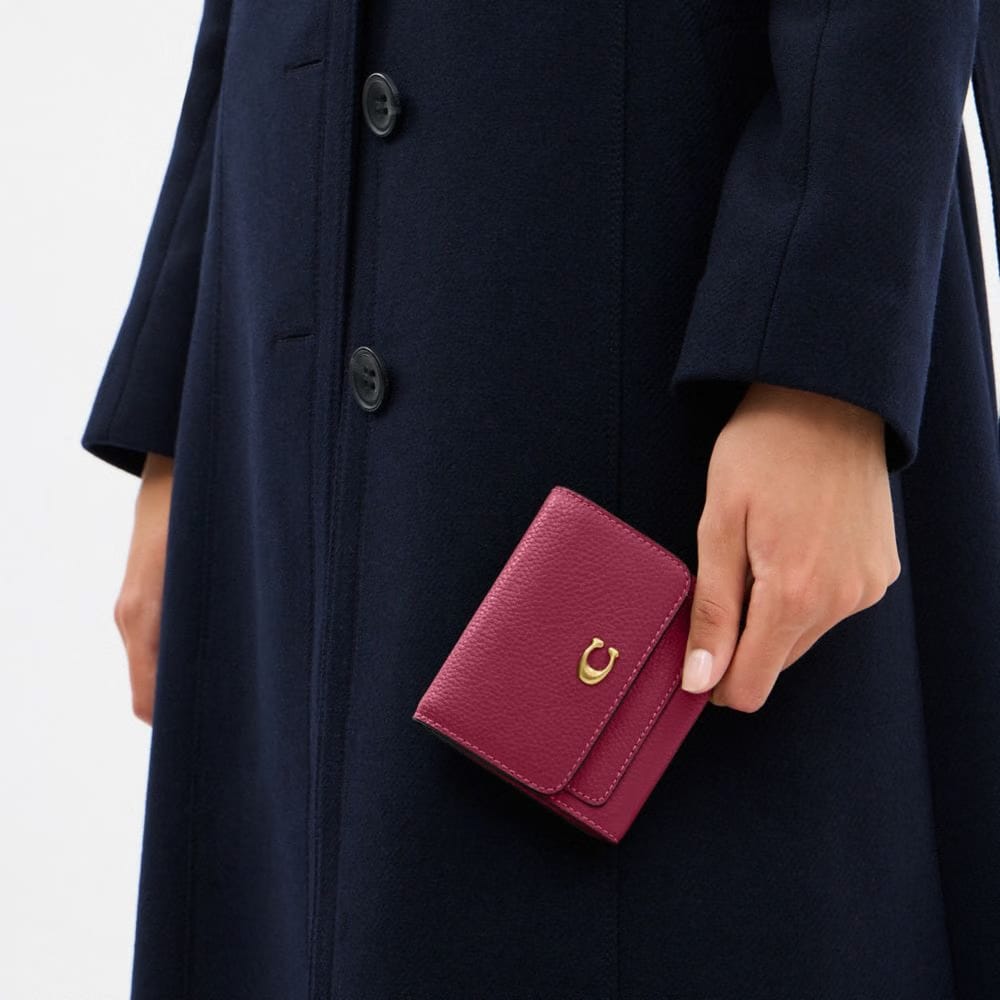 Coach Mila Small Flap Wallet Brass Dark Fuchsia