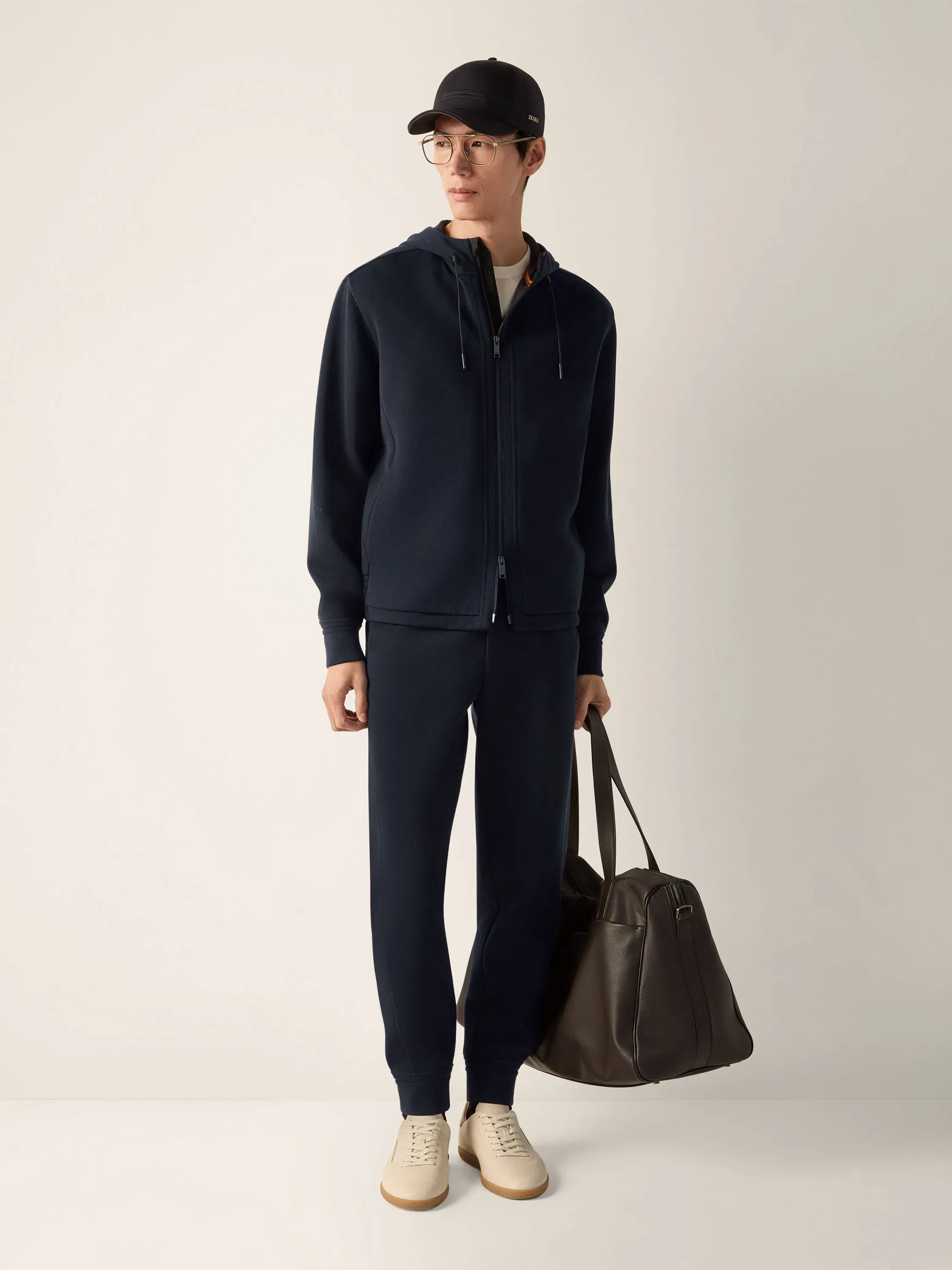 Zegna Navy Blue High Performance Wool Blend Full Zip Hoodie