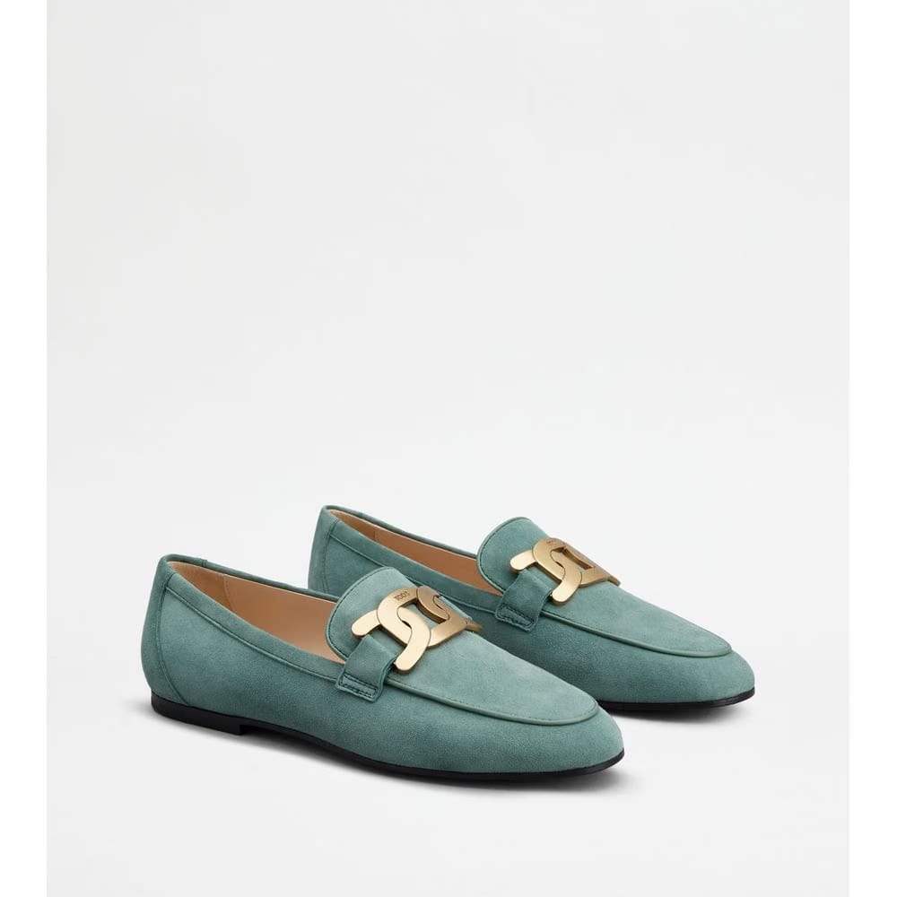 Tods Kate Loafers In Suede Light Blue Womens