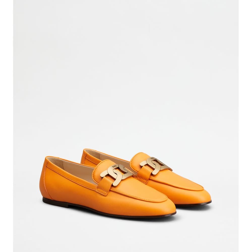 Tods Kate Loafers In Leather Orange Womens
