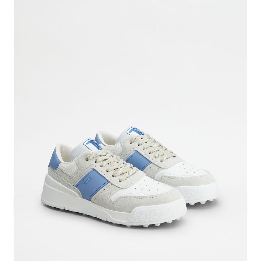 Tods Sneakers In Suede And Smooth Leather White Blue Mens
