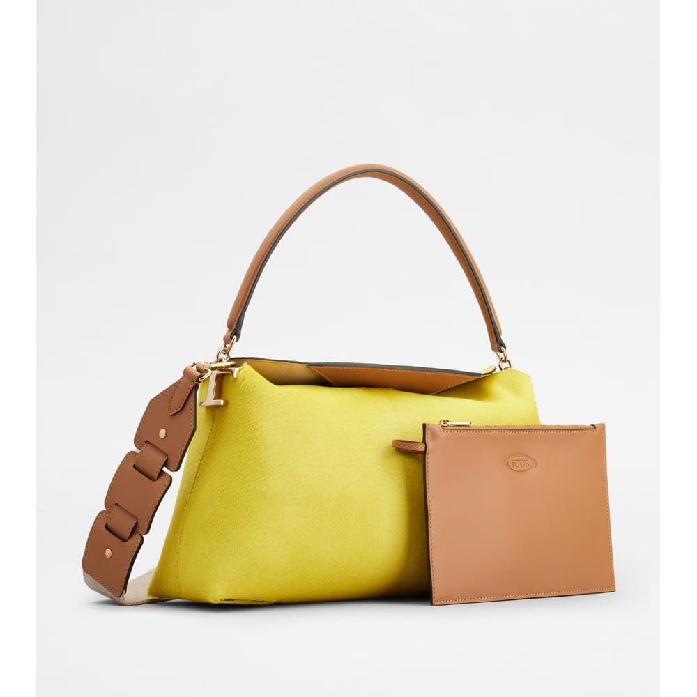 Tods T Case Shoulder Bag In Pony Effect Leather Small Yellow