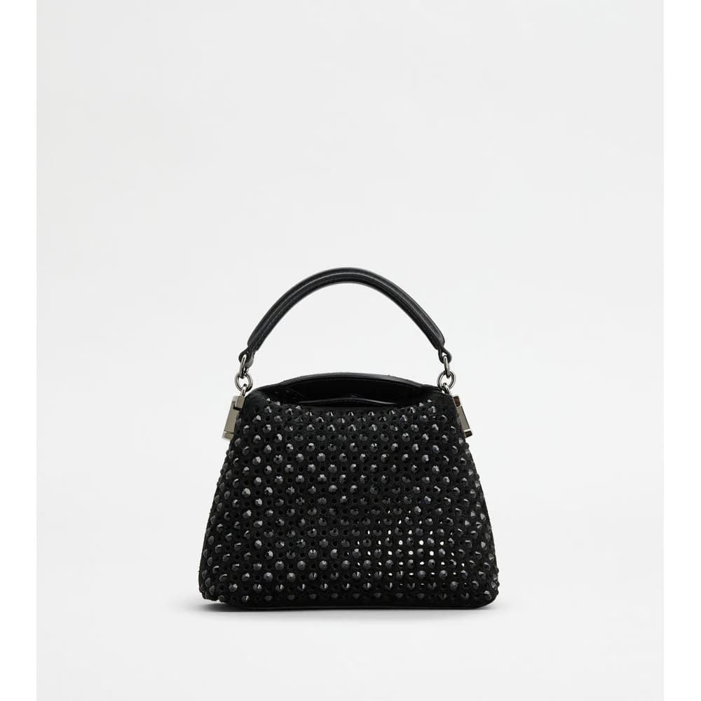 Tods T Case Tote Messenger Bag In Suede Micro Black