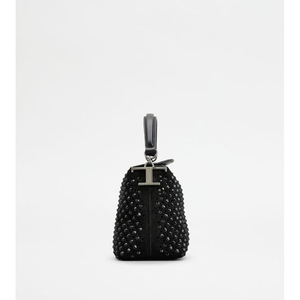 Tods T Case Tote Messenger Bag In Suede Micro Black