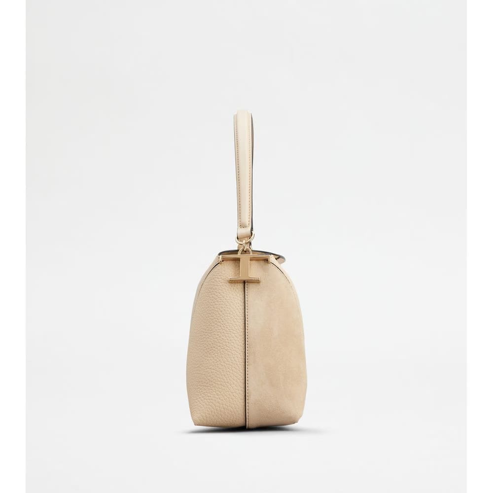 Tods T Case Tote Messenger Bag In Leather Small Beige