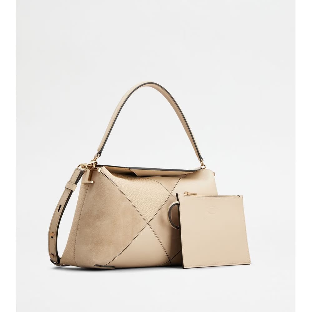 Tods T Case Tote Messenger Bag In Leather Small Beige