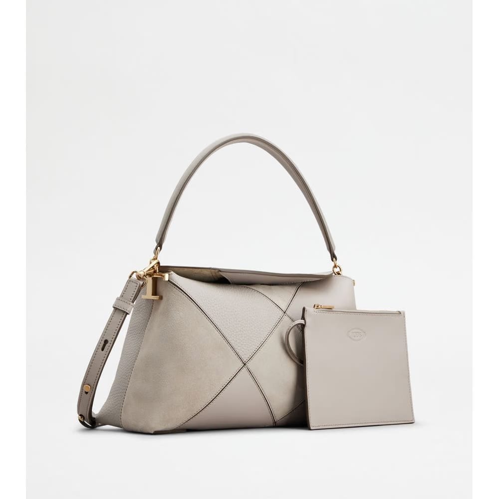 Tods T Case Tote Messenger Bag In Leather Small Grey