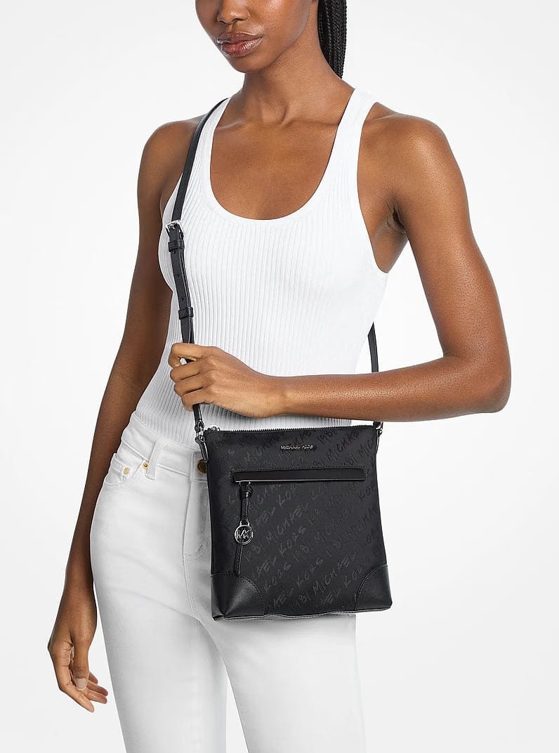 Michael Kors Prescott Small Logo Printed Nylon Crossbody Bag Black