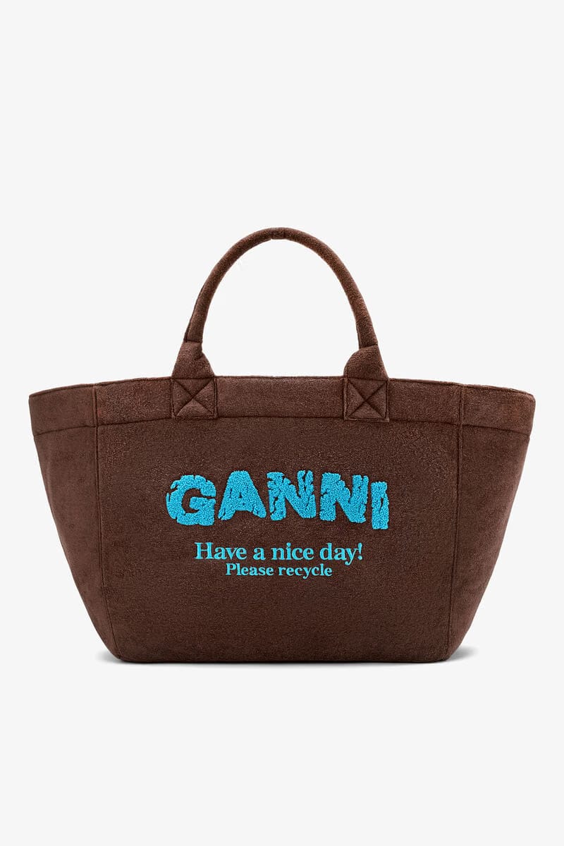 Ganni Chicory Coffee Reversible Tote Xxl In Brown
