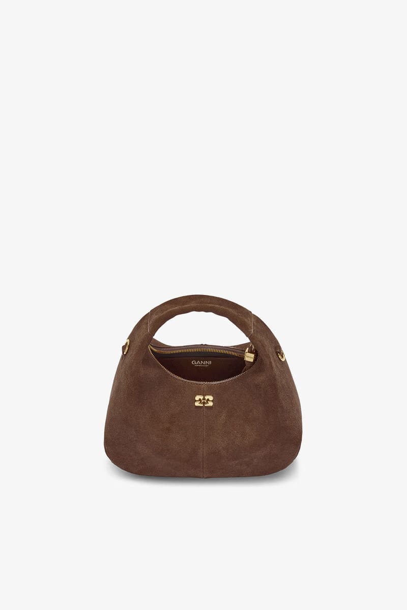 Ganni Chicory Coffee Brown Suede Mini Hobo Bag