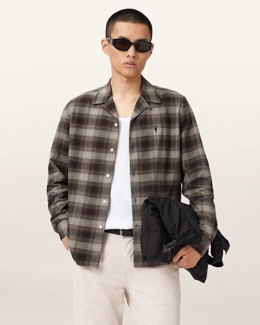 Allsaints Iniko Ramskull Relaxed Shirt Mole Brown