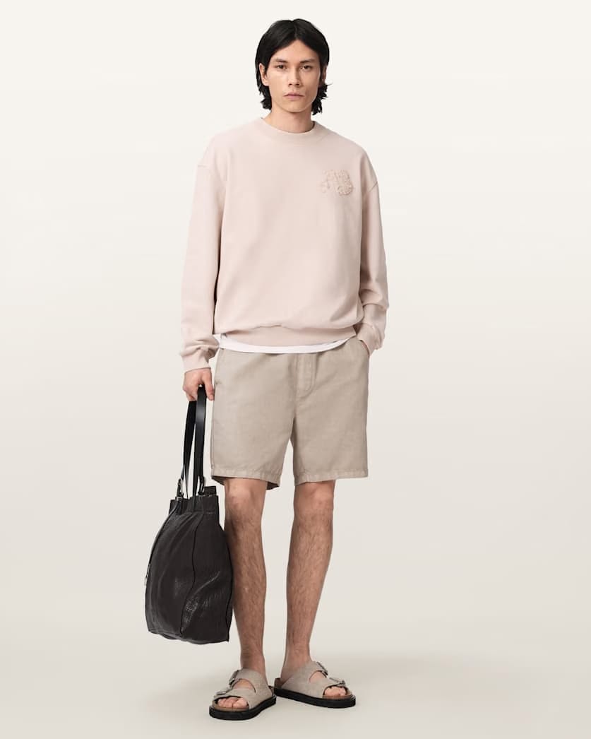 Allsaints Insignia Crew Neck Cotton Sweatshirt Crystal Pink