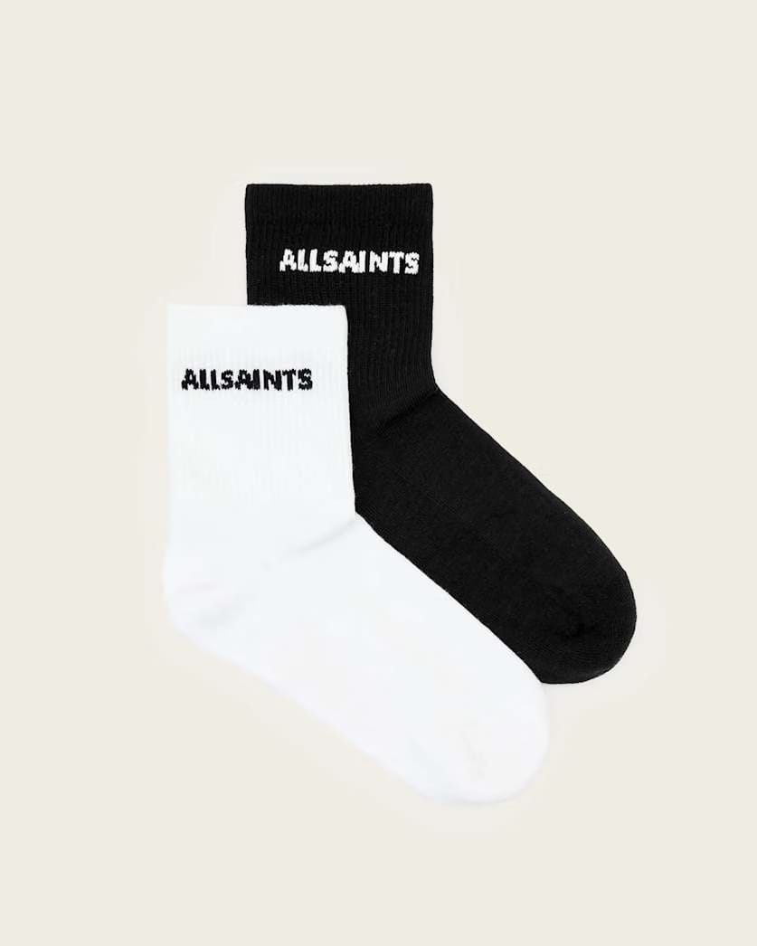 Allsaints Joss Logo 2 Pack Ankle Socks Women's Black/White Women's