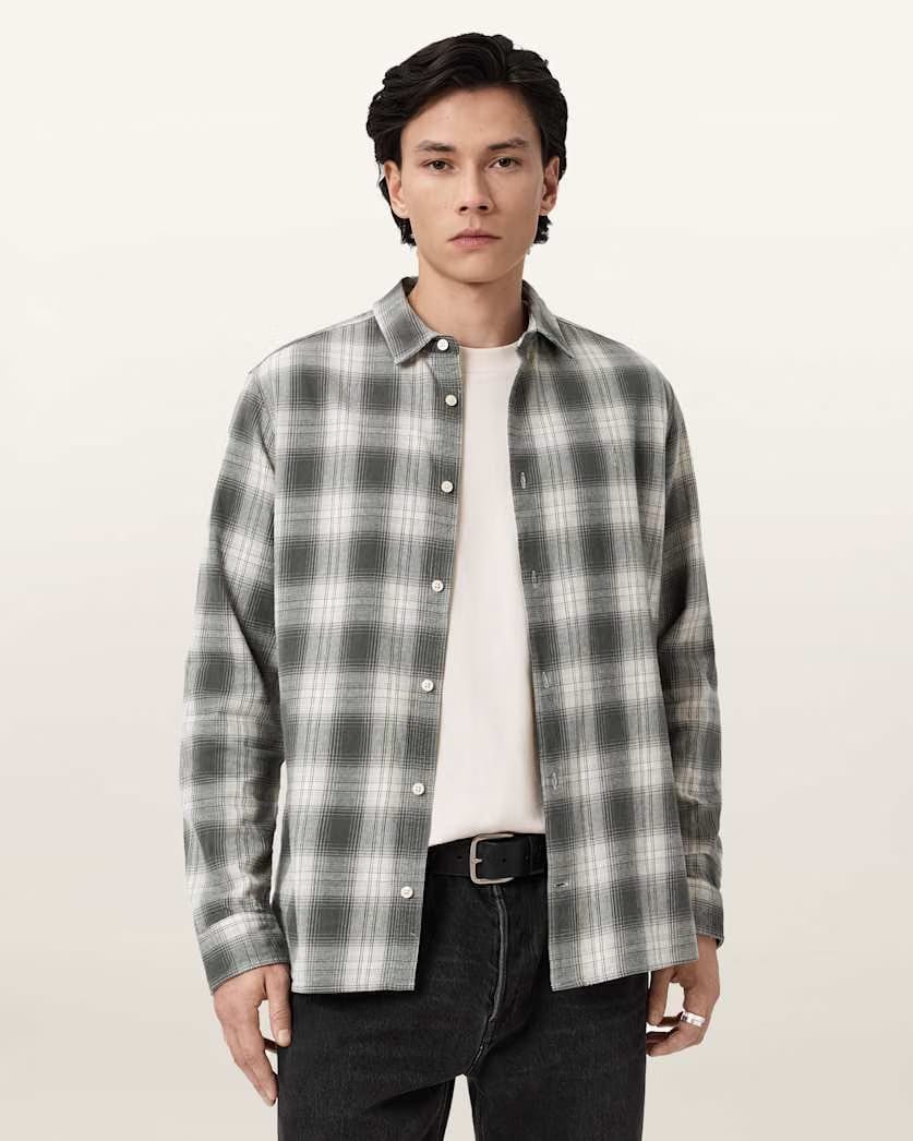 Allsaints Kelby Ramskull Check Shirt Clouded Grey
