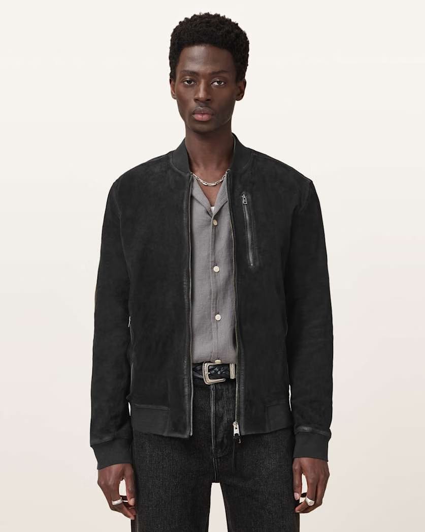 Allsaints Kemble Suede Bomber Jacket Black