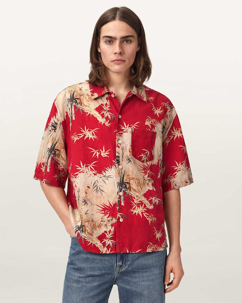 Allsaints Kingdom Oversized Short Sleeve Shirt Red