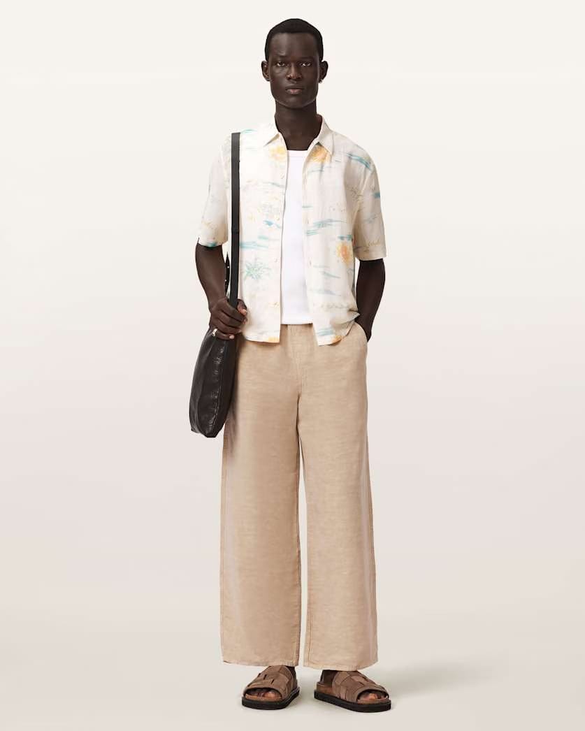 Allsaints Korten Loose Fit Linen Blend Pants Sand Brown