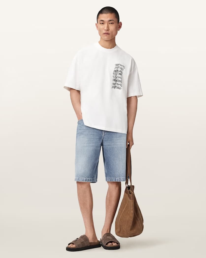 Allsaints Lenny Loose Fit Denim Shorts Light Indigo