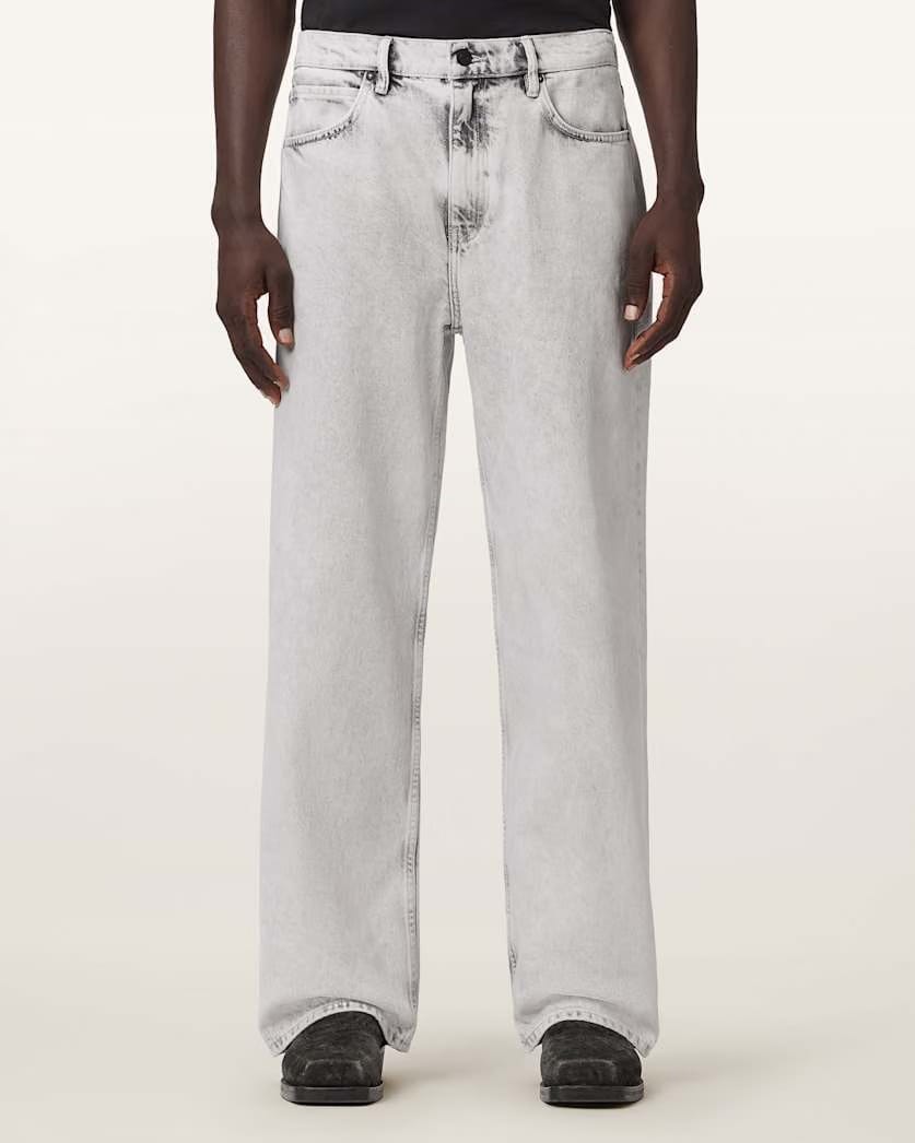 Allsaints Lenny Wide Leg Denim Jeans Bleached Grey