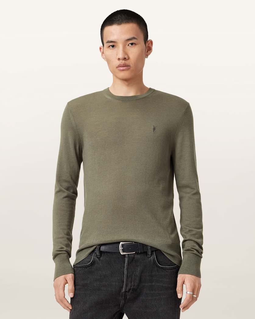 Allsaints Mode Merino Crew Neck Ramskull Sweater Powdered Green