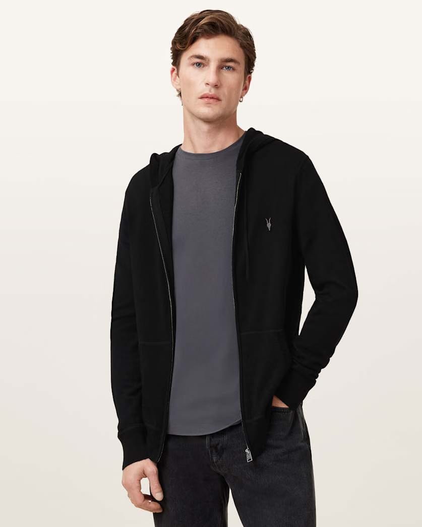 Allsaints Mode Merino Zip Up Ramskull Hoodie Black