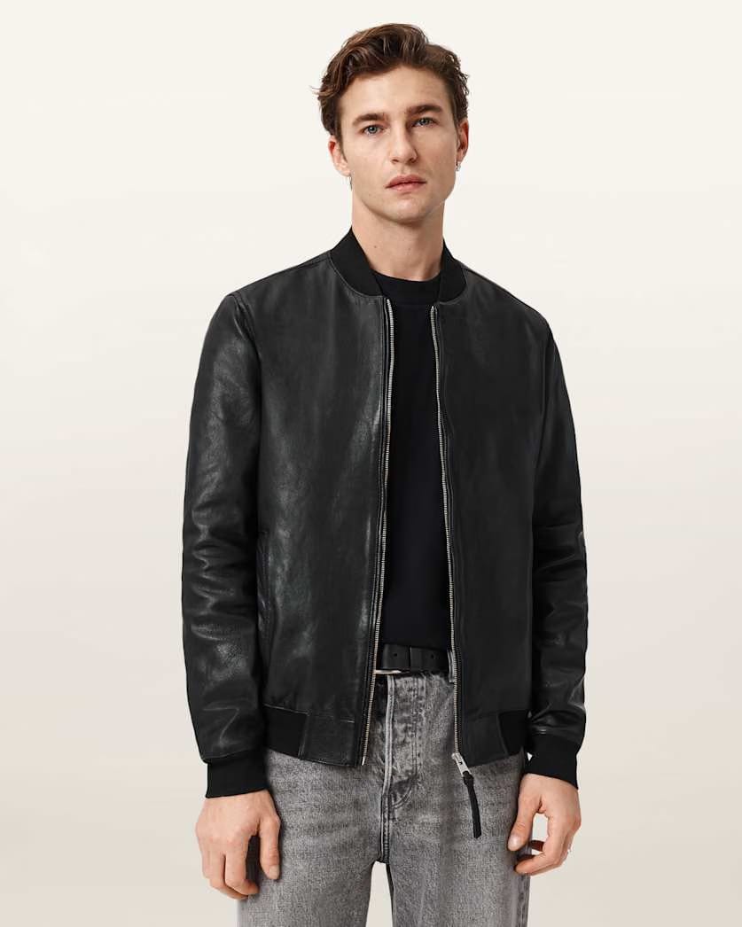 Allsaints Morten Leather Bomber Jacket Black