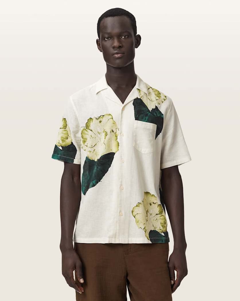 Allsaints Nouvelle Short Sleeve Linen Blend Shirt Ecru