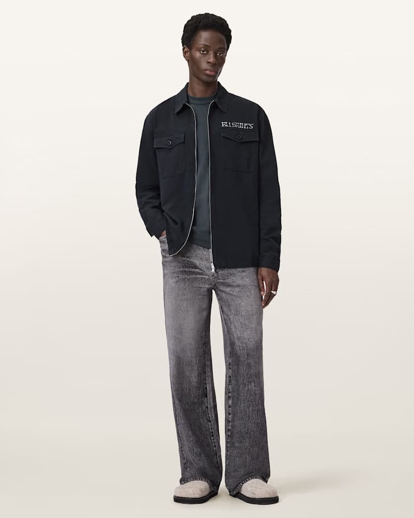 Allsaints Orbit Relaxed Fit Zip Shirt Jet Black