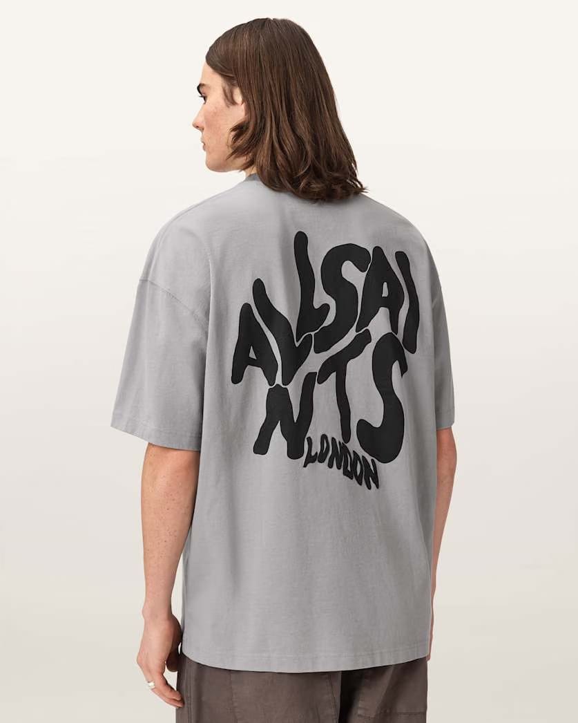 Allsaints Orlando Logo Print Oversized T-Shirt Pebble Grey