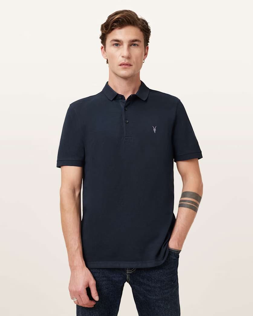 Allsaints Reform Short Sleeve Polo Shirt Navy Blue