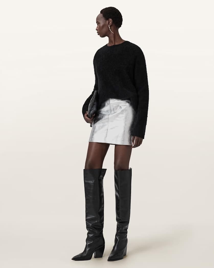 Allsaints Renai Leather Mini Skirt Women's Silver Women's