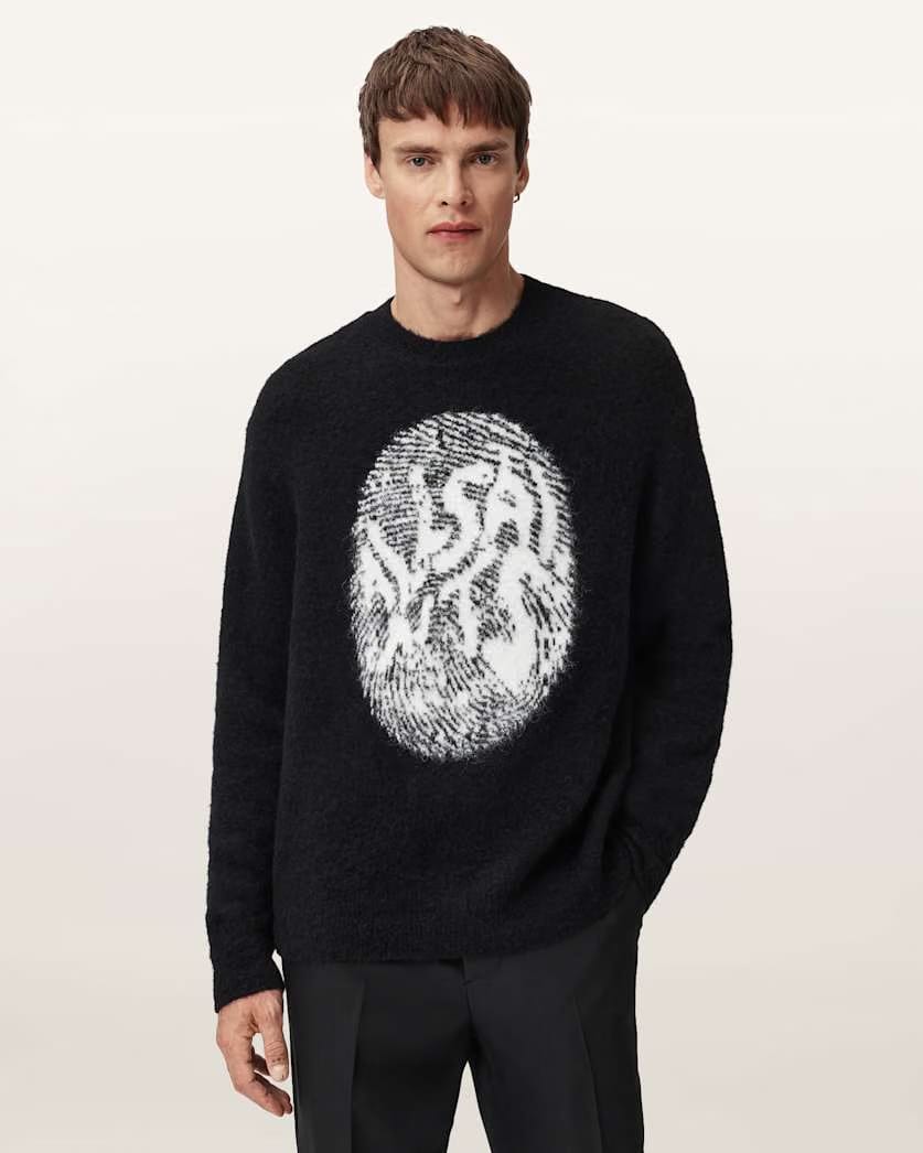 Allsaints Ridges Oversized Graphic Sweater Black/Ecru White