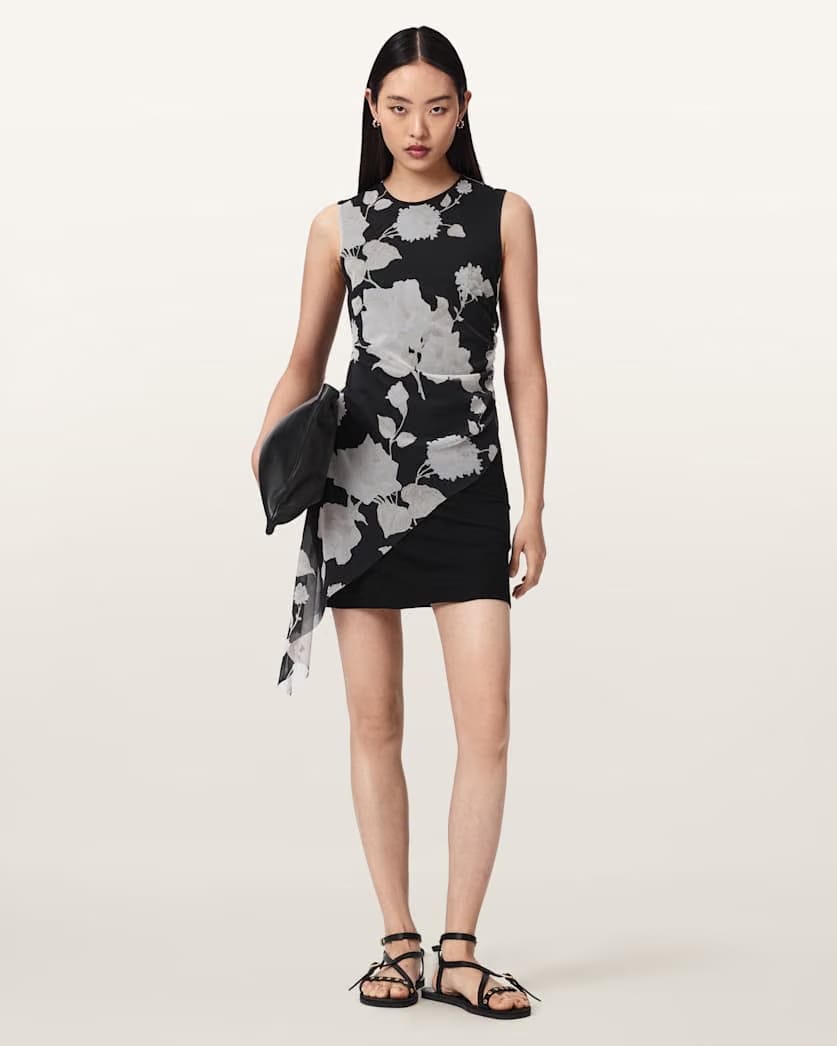 Allsaints Riley Slim Fit Floral Mini Dress Women's Fleurz Black Women's