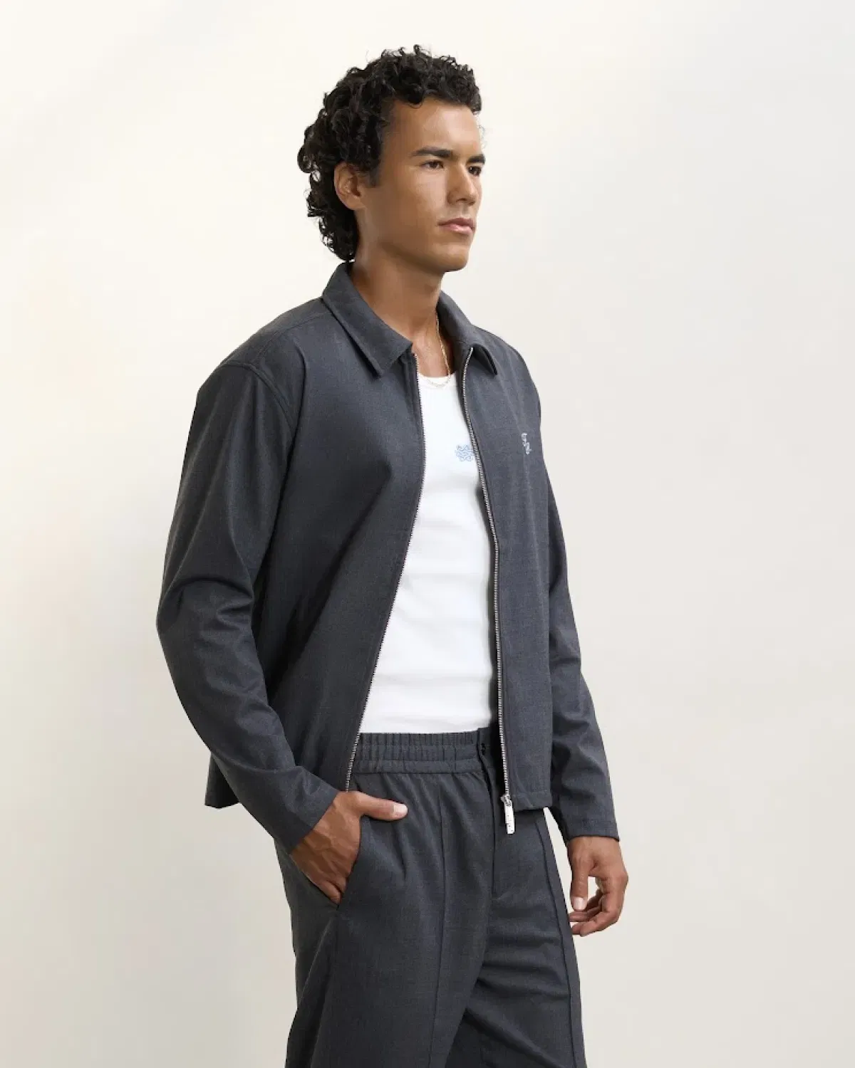 Entry Luxury Coach Jacket Twill Wool Grey