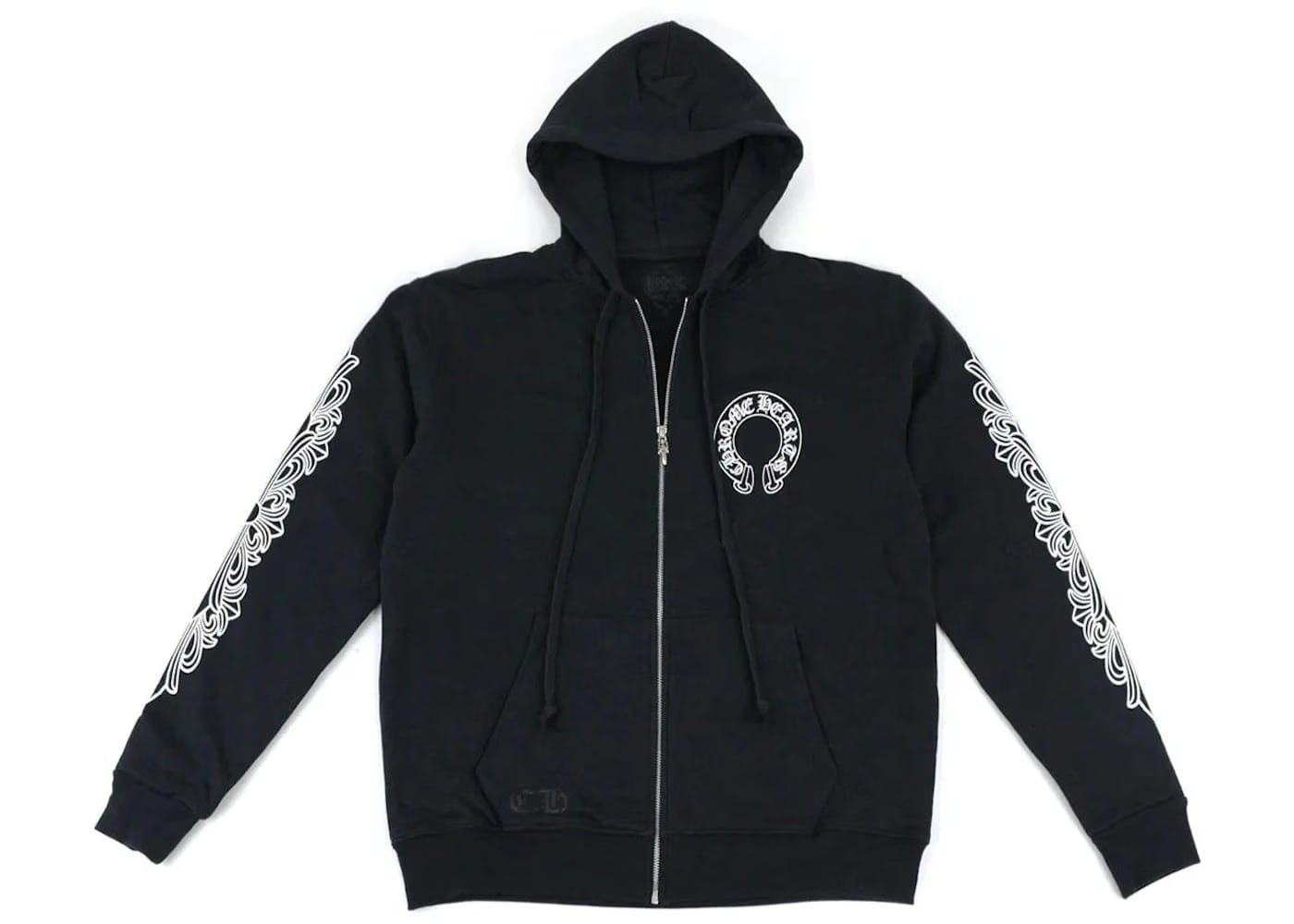 Chrome Hearts Horseshoe Floral Cross-Sleeve Zip Up Hoodie Black/White