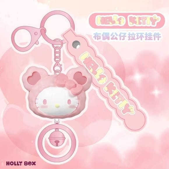 Langbowang Holly Box Sanrio Characters Fluffy Bear Vinyl Keychain - Hello Kitty