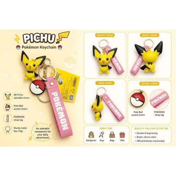 Langbowang Pokemon Figure Vinyl Keychain - Pichu