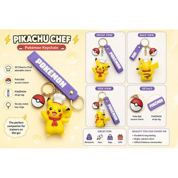 Langbowang Pokemon Figure Vinyl Keychain - Chef Pikachu