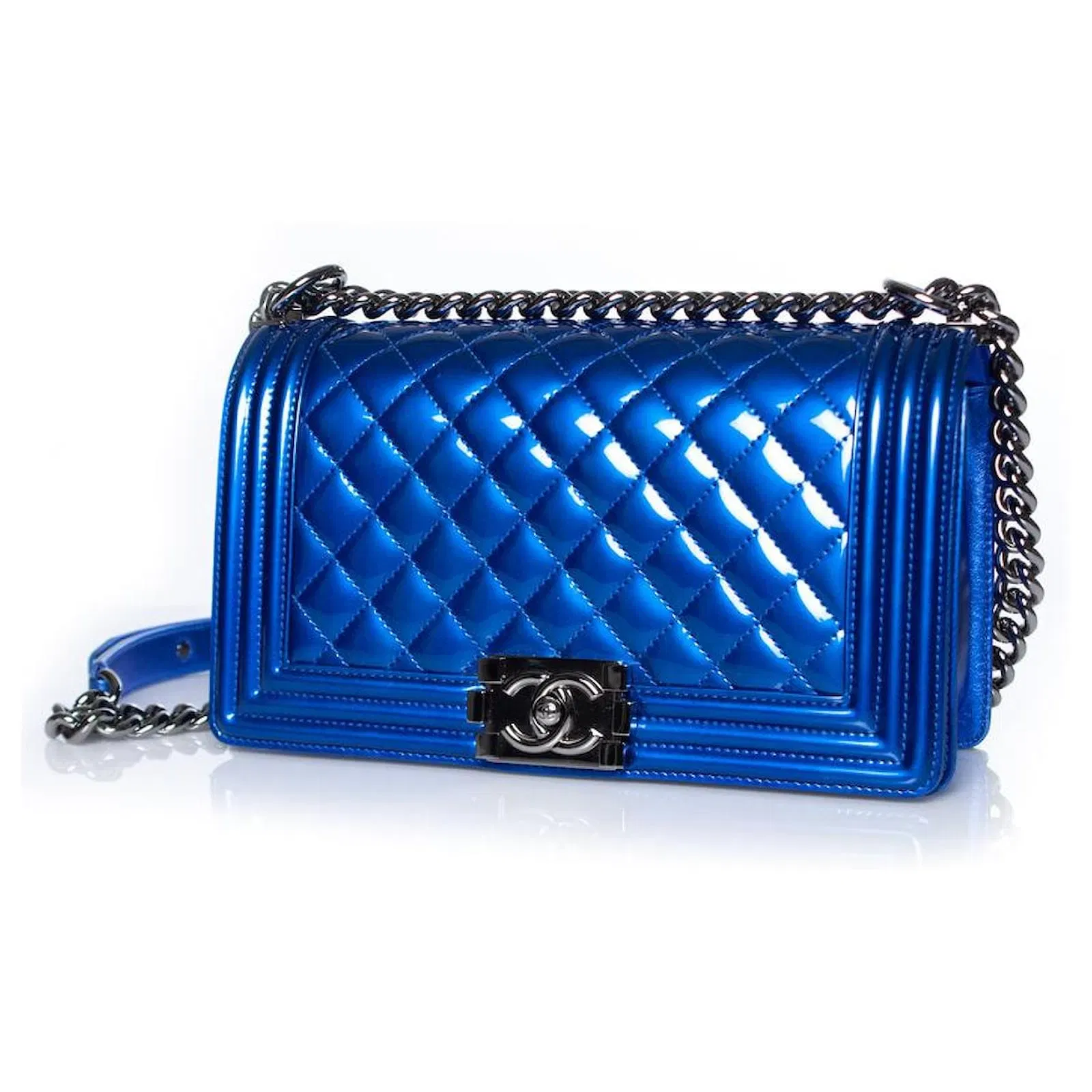 Chanel Boy blue patent shoulder Bag
