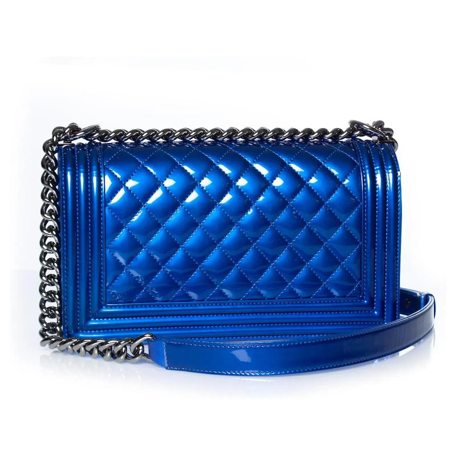 Chanel Boy blue patent shoulder Bag
