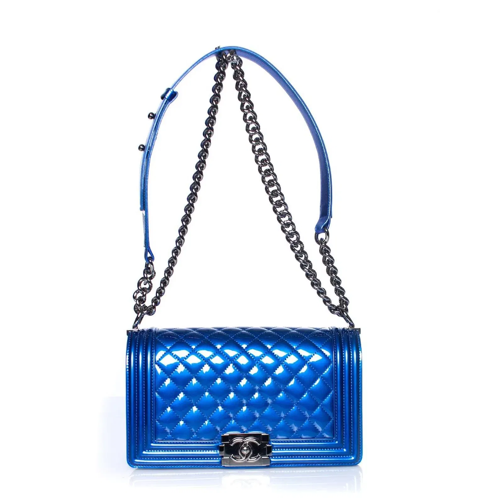 Chanel Boy blue patent shoulder Bag